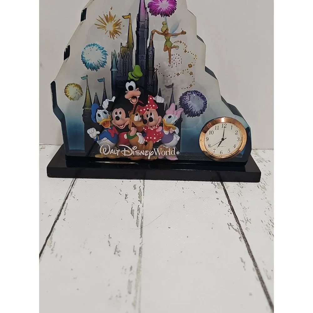 Walt Disney World Acrylic Clock Characters in Front of Castle Fireworks